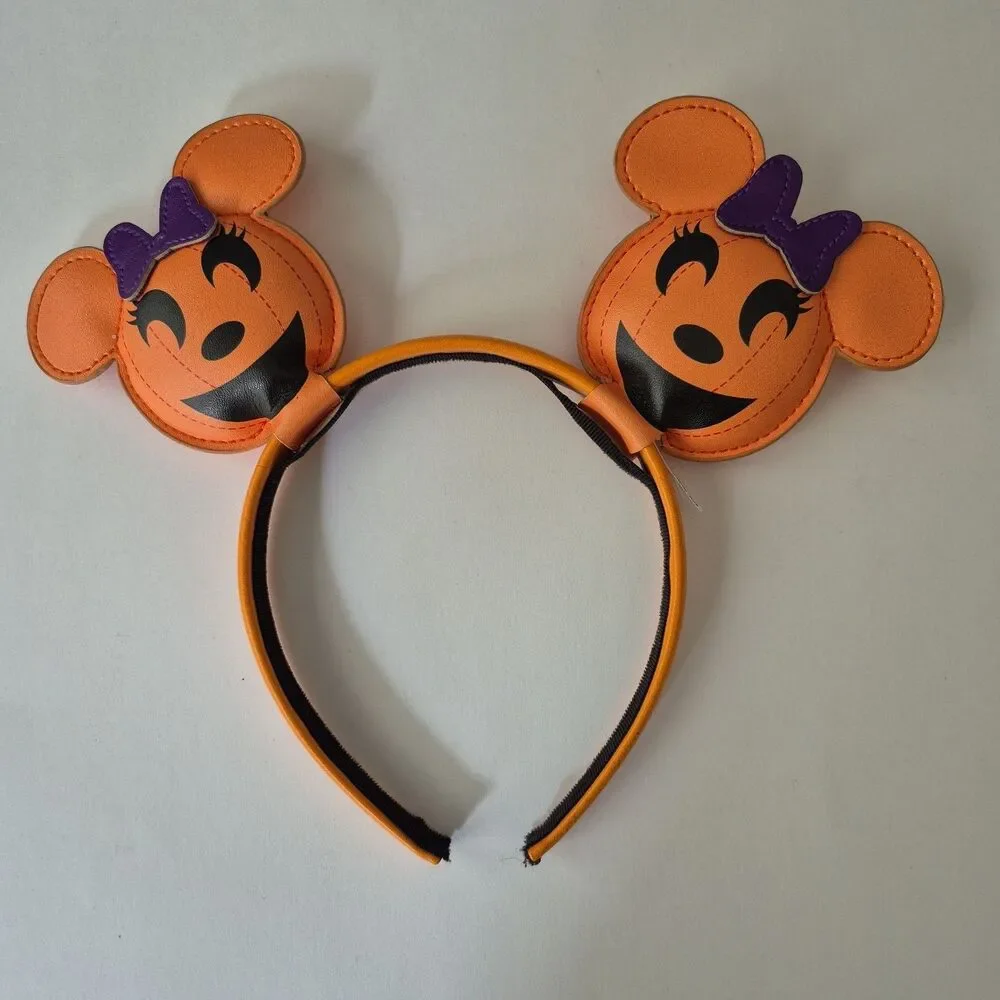 Disney Minnie Mouse Halloween Ears Headband Lot of 3 Purple Bat Pumpkin Zebra